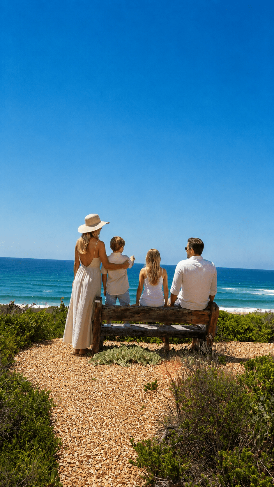 Family enjoying a peaceful coastal morning at Zuri Bluu